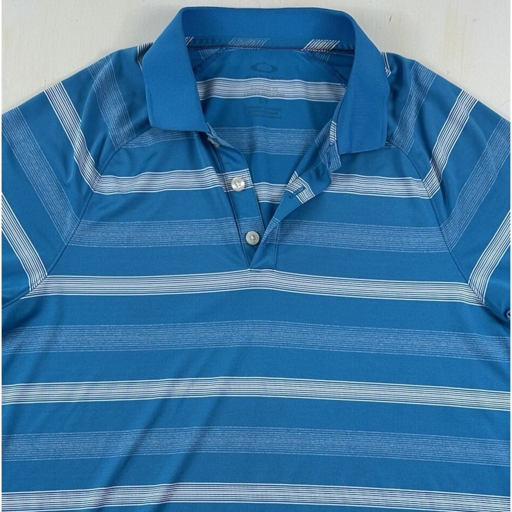 Oakley Mens Small Hydrolix Polo Shirt Regular Fit Striped Blue Athletic Golf